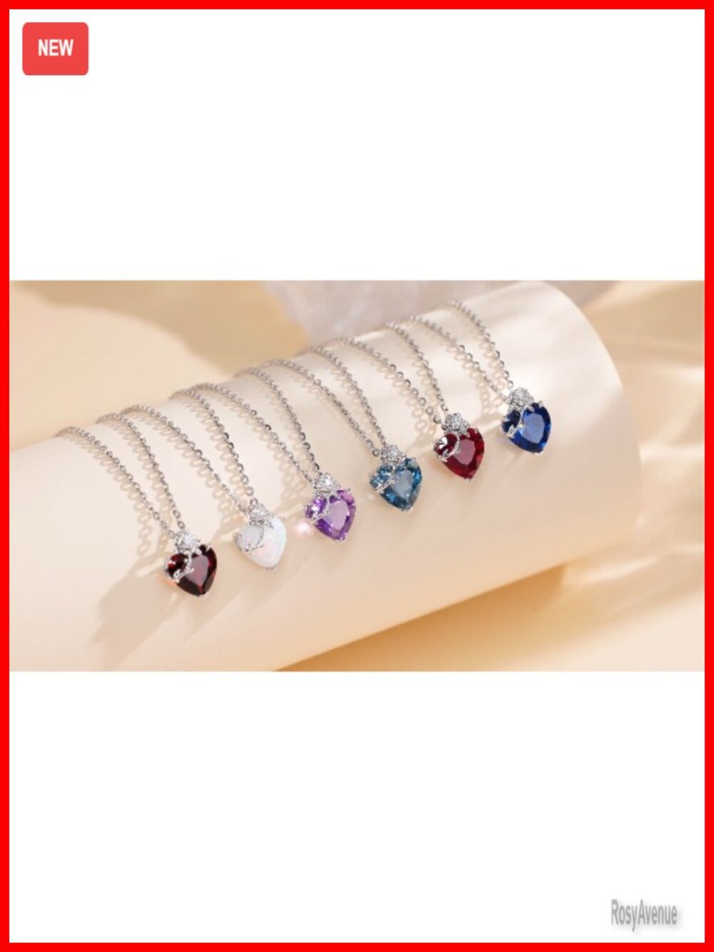 14K Solid White Gold Birthstone Pendant Necklace with Sterling Silver Chain - Picture 6 of 6